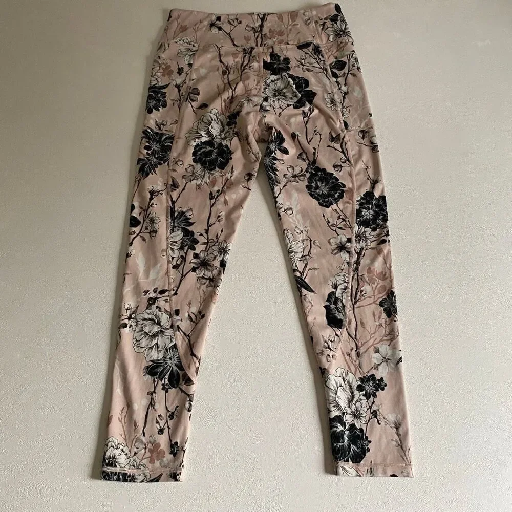 Victoria’s Secret Girls Floral Leggings Size 16 Pink Black Activewear